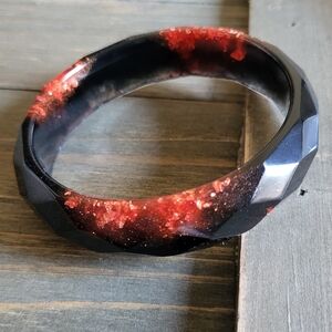 Obsidian Molton Lava Resin Bangle- Real Gold Flake Jewelry- Resin Bracelet - Bla